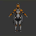 Game Movie Character in Orange White Futuristic Armor with Mechanical Details