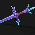 Fantasy Sword Weapon with Purple Glowing Blade and Blue Crystal Decorative Hilt