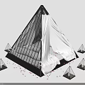 Pyramid Shaped Furniture With Black Frame White Curtain Small Pyramids And Red Decorations Around