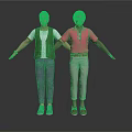 Man In Pink Shirt And Beige Pants Standing With Woman Arms Outstretched On White Background