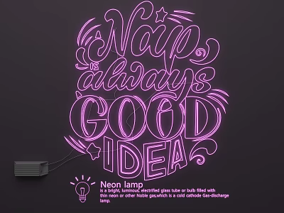 Neon Lighting Combination With Nap Always Good Idea Text For Interior Decor 3d model