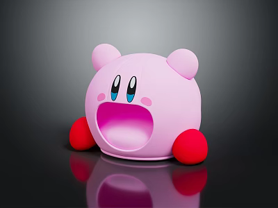 Pink Round Cartoon Pet Bed With Ears Red Feet And Open Mouth Design 3d model