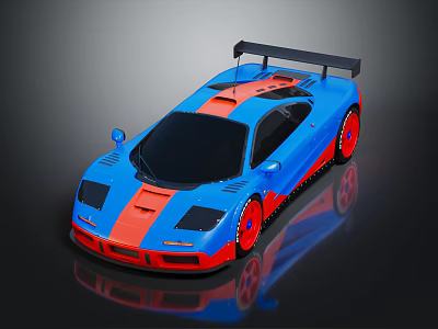 Sleek Blue And Red Sports Car With Black Rear Spoiler Red Wheels And Sporty Design 3d model