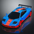 Sleek Blue And Red Sports Car With Black Rear Spoiler Red Wheels And Sporty Design