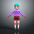 Game and Movie Character Featuring Teal Hair Horns Striped Sweater Brown Shorts Red Hands