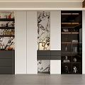 Modern Decorative Cabinet Design With Marble Background Open Shelves For Storage And Decorative Items