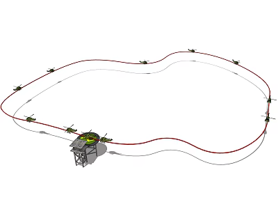 Fun Amusement Ride With Red Curved Track And Multiple Cars For Family Entertainment 3d model