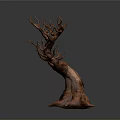 3D Withered Tree Model with Twisted Branches and Exposed Root Structure