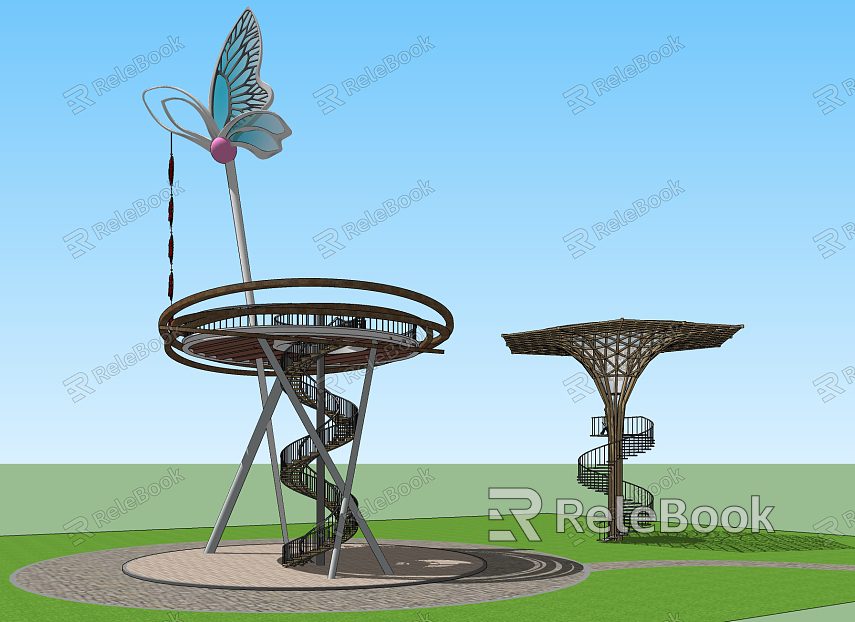 Modern watchtower watchtower observation deck landscape sketch model