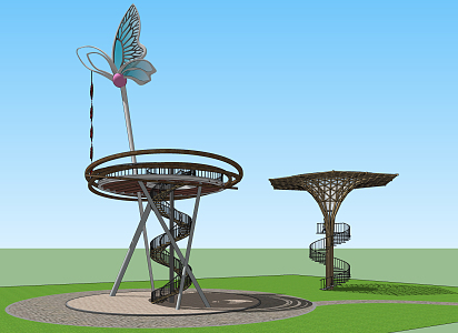 Modern watchtower observation deck landscape sketch 3d model