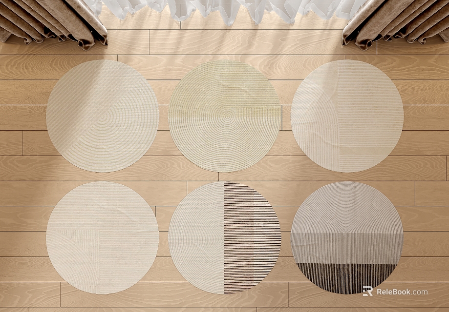 Round Rugs Design With Various Patterns Textures And Neutral Tones On Wooden Floor 3d model 