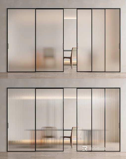 Modern Interior Glass Room Dividers With Frosted And Ribbed Design For Space Division 3d model 