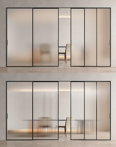 Modern Interior Glass Room Dividers With Frosted And Ribbed Design For Space Division 3d model