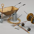 Heavy Duty Industrial Equipment With Wheelbarrow Shovel Watering Can And Hose Reel