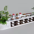 Elegant Marble Buffet Table With Fresh Food Plants And Storage Compartments 3d model
