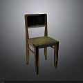 Vintage Chair With Green Patterned Backrest Upholstered Seat And Wooden Legs Design