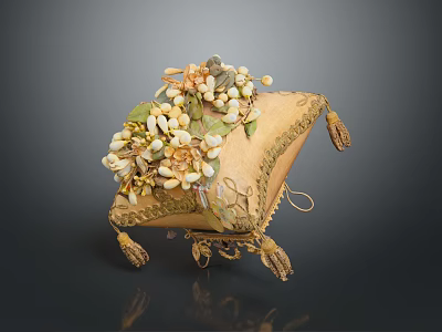 Elegant Decorative Box With Beige Surface And Floral Leaf Tassel Accents 3d model
