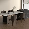 Modern Dining Table With White Marble Top And Brown Chairs Near Window Green Plant