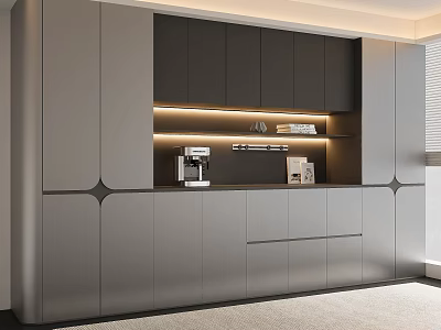 Modern Minimalist Built In Sideboard Cabinet With Ambient Lighting And Functional Large Storage Design 3d model