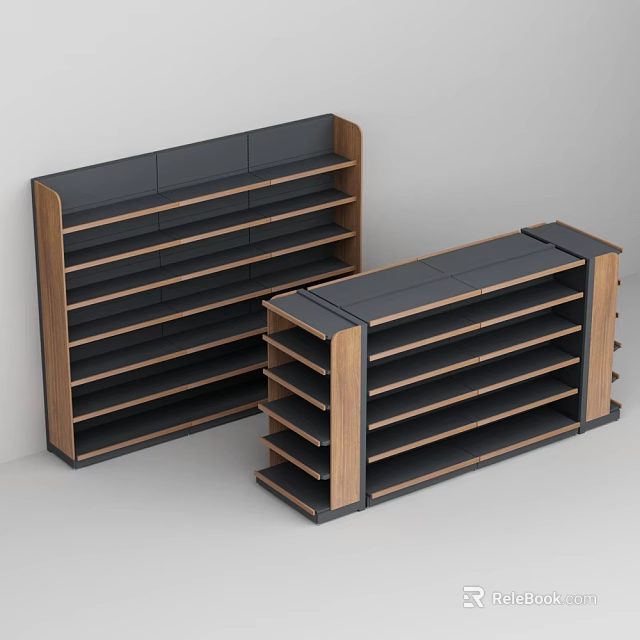 Modern Wooden Black Multi Tiered Shelves With Multiple Layers And Sturdy Structure 3d model