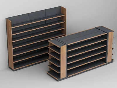 Modern Wooden Black Multi Tiered Shelves With Multiple Layers And Sturdy Structure 3d model