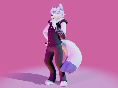 Fox Like Game And Movie Character With White Purple Fur Fluffy Tail Black Vest 3d model