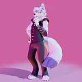 Fox Like Game And Movie Character With White Purple Fur Fluffy Tail Black Vest