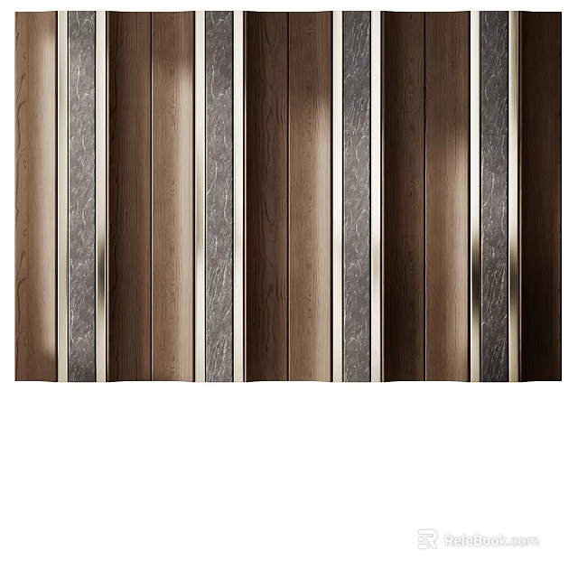 Elegant Modern Background Wall With Wooden Panels And Metal Accent Strips 3d model 