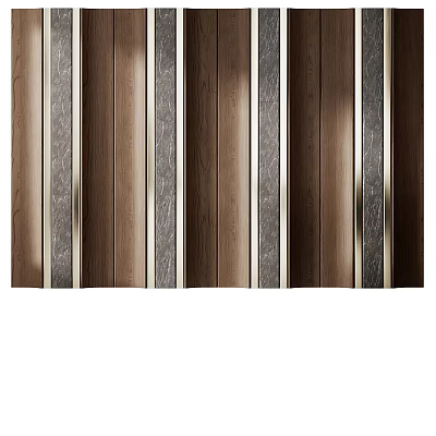 Elegant Modern Background Wall With Wooden Panels And Metal Accent Strips 3d model
