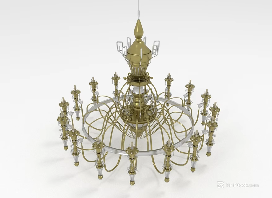 Elegant Golden Chandelier With Ornate Metal Frame And Multiple Light Arms 3d model 