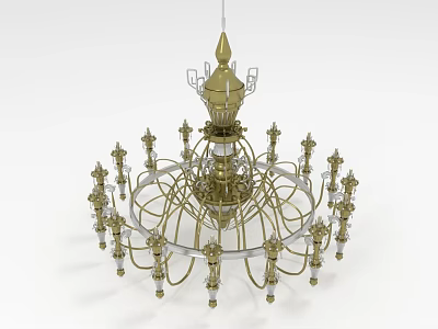 Elegant Golden Chandelier With Ornate Metal Frame And Multiple Light Arms 3d model