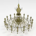 Elegant Golden Chandelier With Ornate Metal Frame And Multiple Light Arms