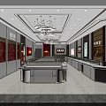 Elegant Jewelry Store Interior With Glass Display Cases And Chandeliers