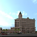 Classical Style Hotel Building With Tower Dome Arched Windows And Palm Trees 3d model