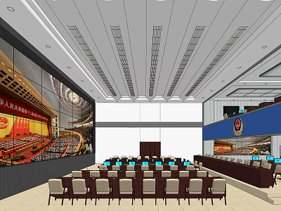Police Monitoring Room With Large Display Wall Control Desks And Surveillance Equipment 3d model