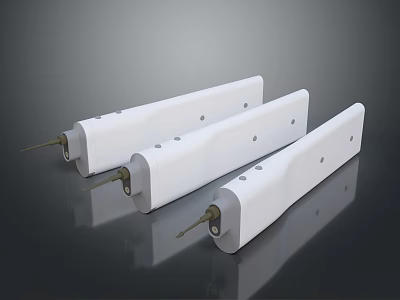 White Elongated Mechanical Components With Small Holes And Metal Tips On Black Surface 3d model