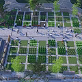 Rural Garden Landscape With Vegetable Plots Stone Paths And Outdoor Seating