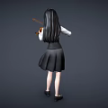 Animated Game Movie Character Girl Wearing Black Dress And Vest Playing Violin