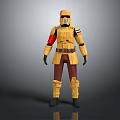 3D Armored Warrior Character in Yellow Armor with Red Shoulder Patch and Brown Pants
