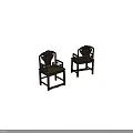 Traditional Chinese Carved Wooden Lounge Chairs with Ornate Backrest and Armrest Design