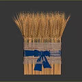 Golden Wheat Bunch Tied in Bamboo Box With Blue Ribbon Decoration