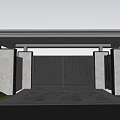 Garden Landscape Entrance Gate With Gray Walls Overhead Structure And Greenery
