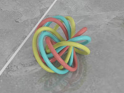 Vibrant Colorful Intertwined Rubber Ball Toy on Grey Textured Floor 3d model