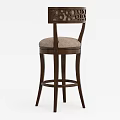 Classic Wooden Bar Stool With Upholstered Beige Seat And Curved Backrest Design