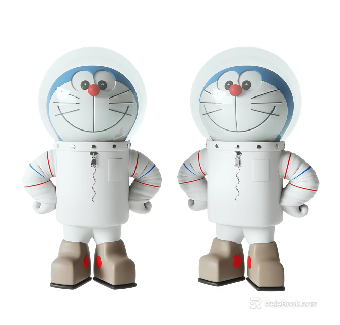 Doraemon Character Sculptures in Astronaut Suits With Blue Helmets and White Bodies 3d model 