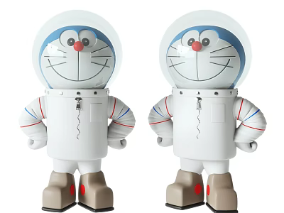 Doraemon Character Sculptures in Astronaut Suits With Blue Helmets and White Bodies 3d model