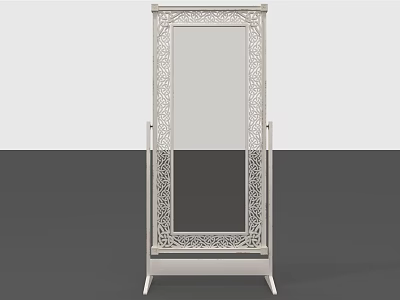 Elegant Free Standing Full Length Mirror With Carved White Frame Design 3d model