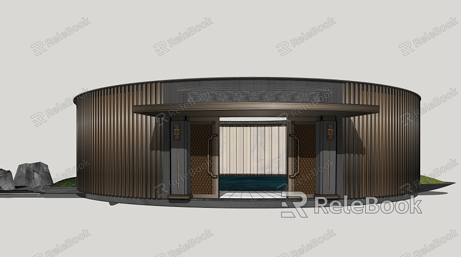 New Chinese style door Zen round architectural landscape model