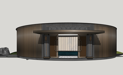 New Chinese style door Zen round architectural landscape 3d model