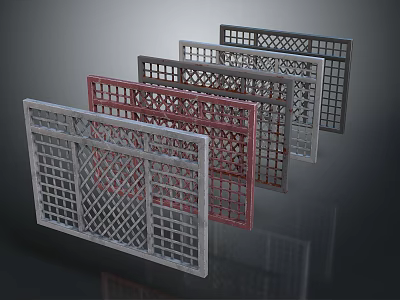 Colorful Decorative Grille Panels For Interior Architectural Decoration With Gray Red Finishes 3d model